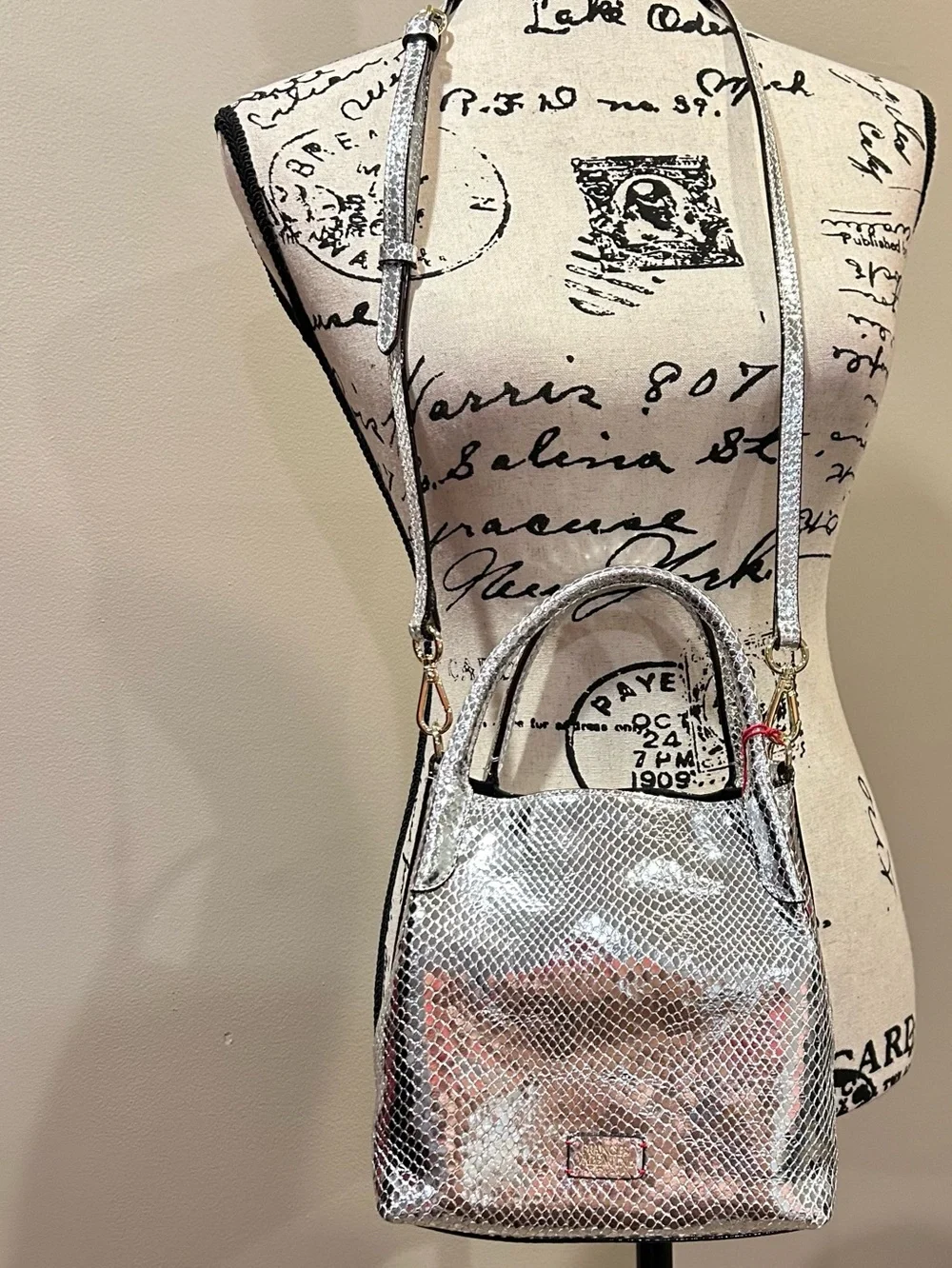Frances Valentine Teeny Sweet Pea Snakeskin Embossed Metallic Leather Handbag_7
